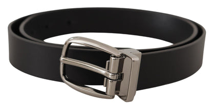 Dolce & Gabbana Black Classic Calf Leather Silver Metal Belt