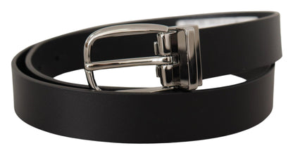 Dolce & Gabbana Black Classic Calf Leather Silver Metal Belt