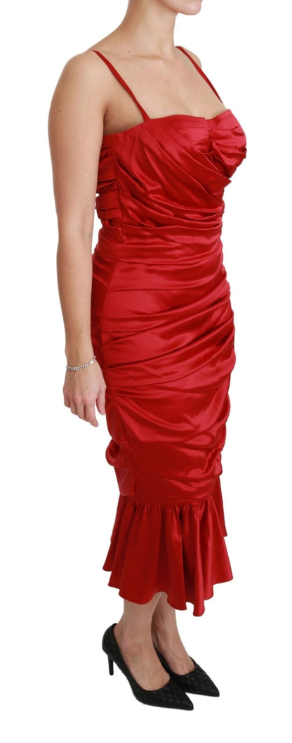Dolce & Gabbana Exquisite Red Silk Fit and Flare Midi Dress