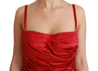 Dolce & Gabbana Exquisite Red Silk Fit and Flare Midi Dress