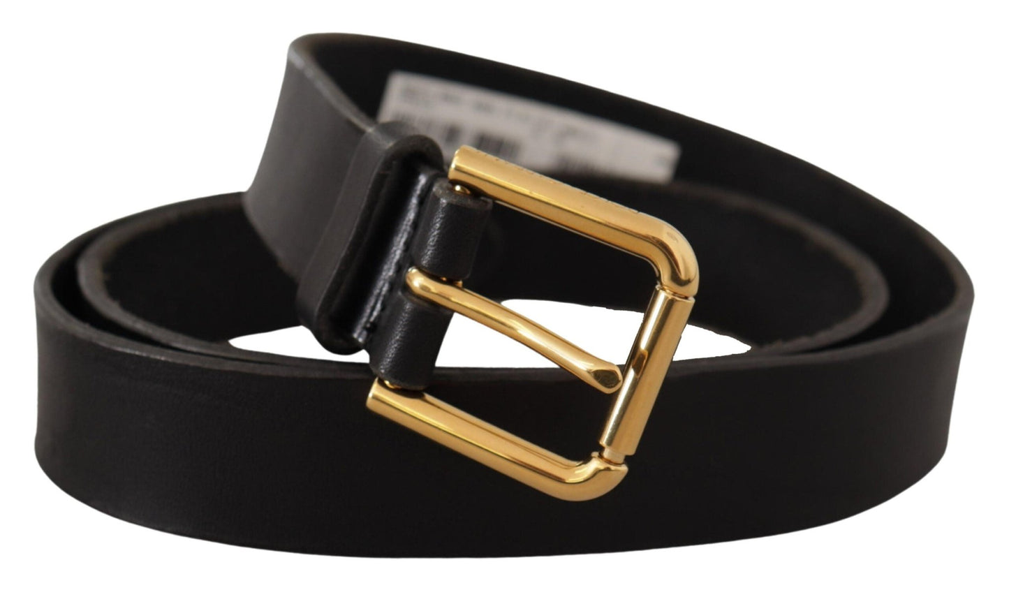 Dolce & Gabbana Black Leather Gold Metal Logo Belt