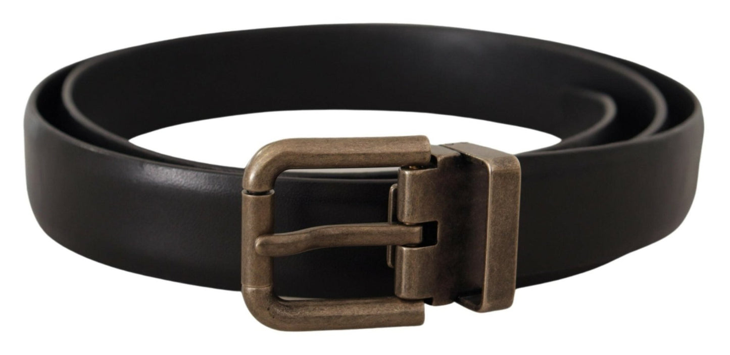 Dolce & Gabbana Black Calf Leather Brushed Brass Box Buckle Belt