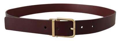 Dolce & Gabbana Maroon Vitello Leather Gold Metal Buckle Belt