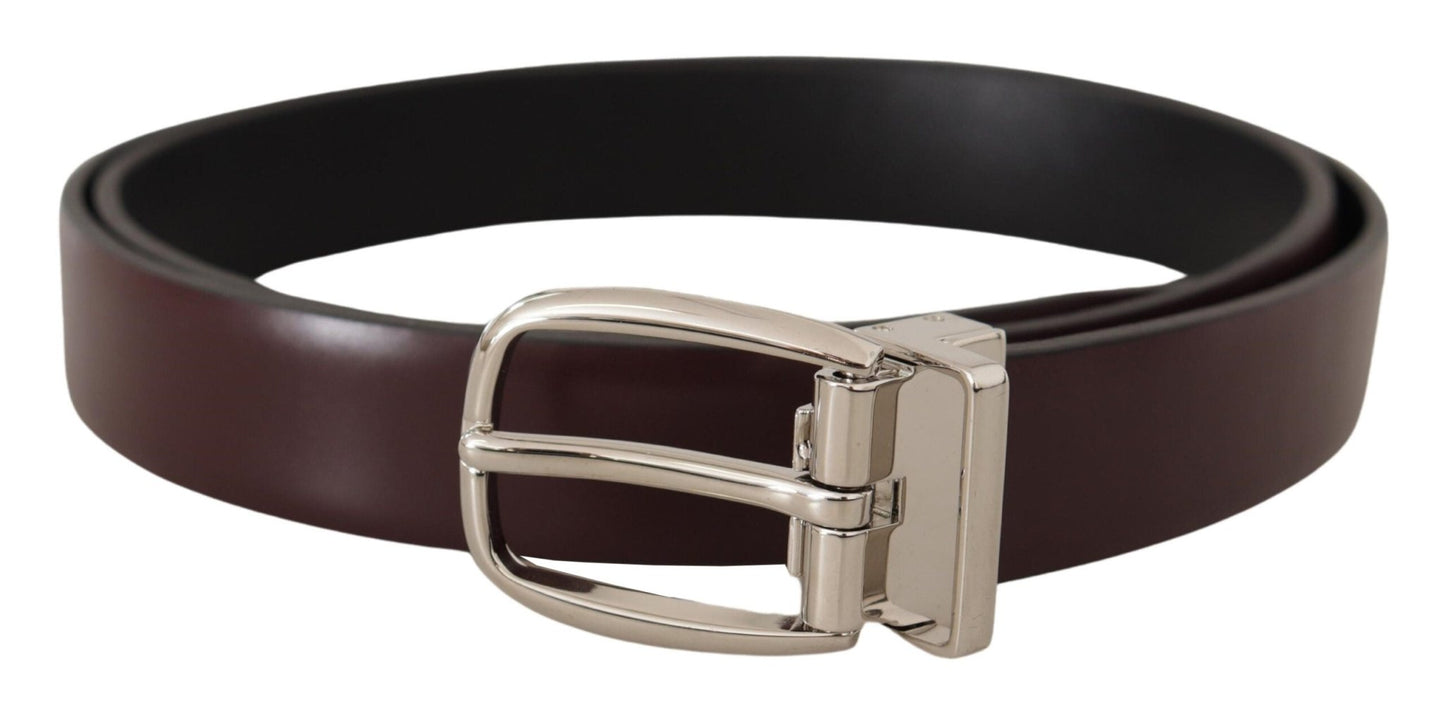 Dolce & Gabbana Solid Brown Leather Silver Metal Belt
