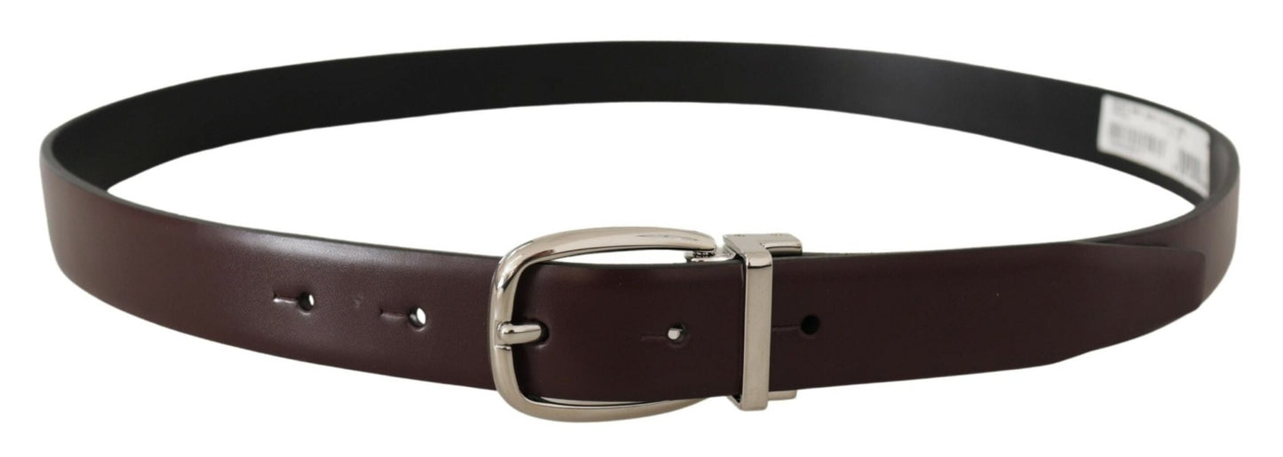 Dolce & Gabbana Solid Brown Leather Silver Metal Belt