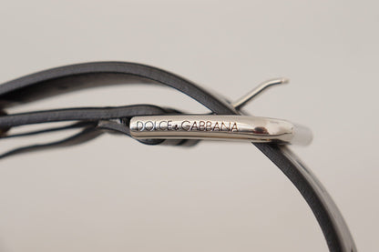 Dolce & Gabbana Black Leather Eyelet Silver Tone Metal Buckle Belt