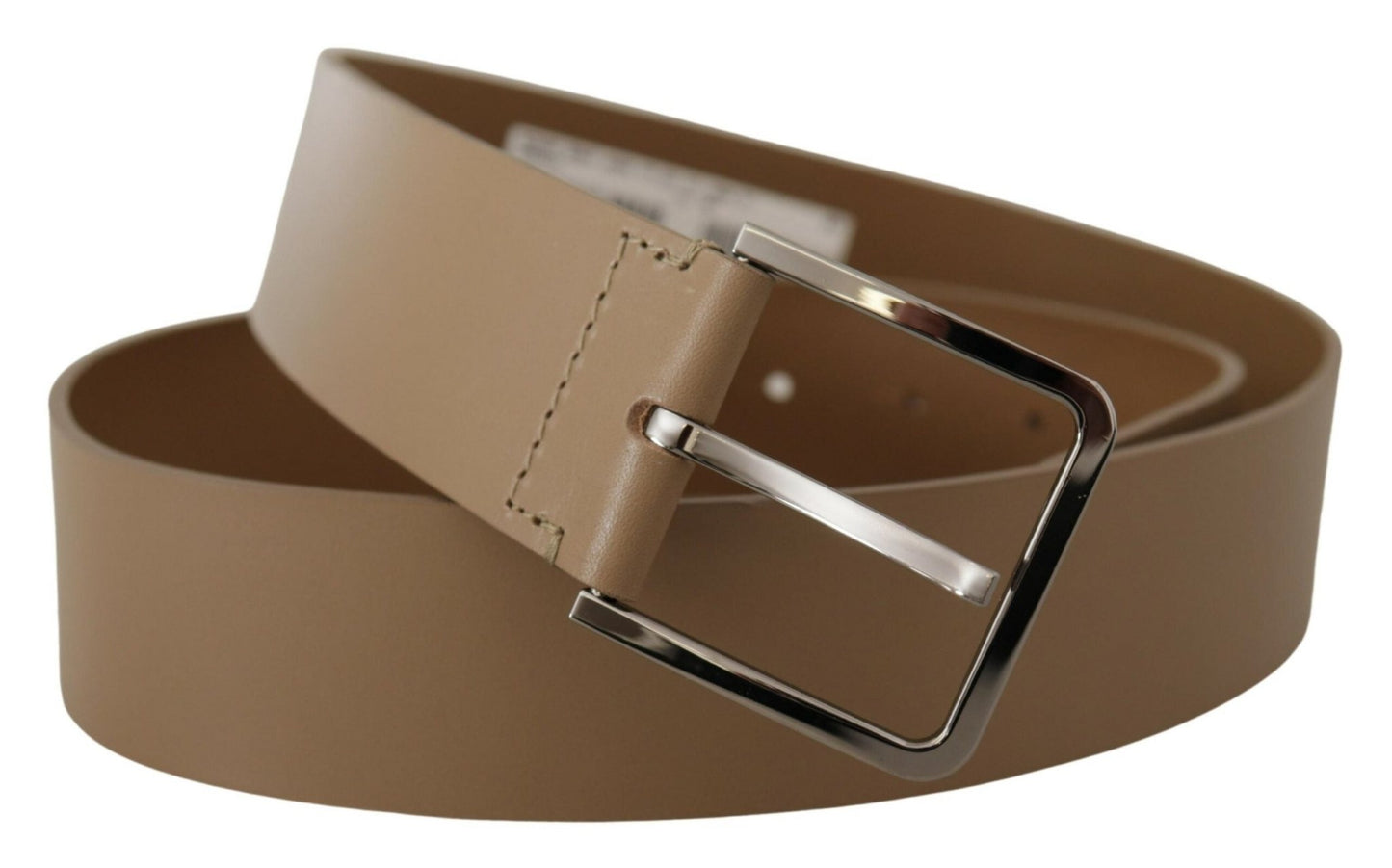 Dolce & Gabbana Beige Calf Leather Wide Silver Metal Belt