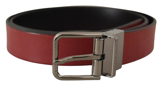 Dolce & Gabbana Elegant Maroon Leather Belt with Silver Tone Buckle