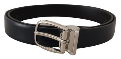 Dolce & Gabbana Black Leather Formal Silver Metal Buckle Belt