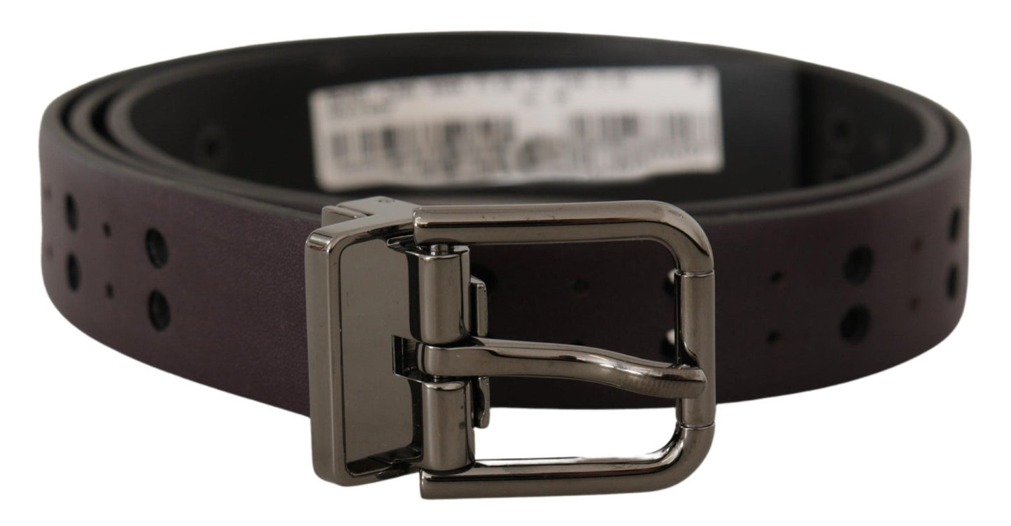Dolce & Gabbana Burgundy Leather Perforated Metal Buckle Belt