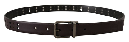 Dolce & Gabbana Burgundy Leather Perforated Metal Buckle Belt