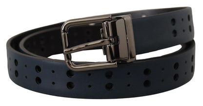 Dolce & Gabbana Blue Perforated Skinny Leather Metal Buckle Belt