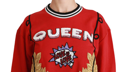 Dolce & Gabbana Radiant Red Sequined Crew Neck Sweater