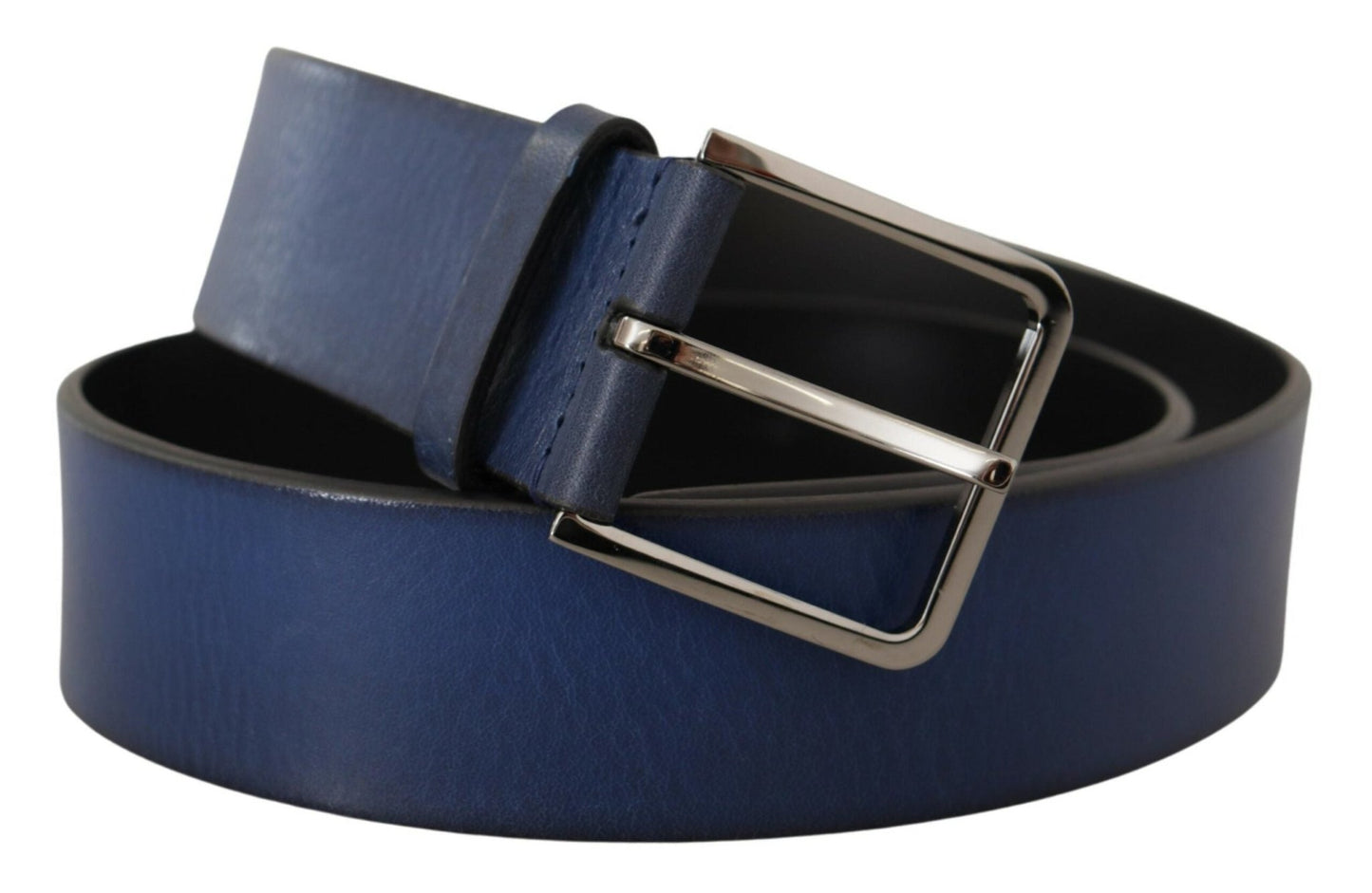 Dolce & Gabbana Blue Calf Leather Silver Metal Buckle Classic Belt