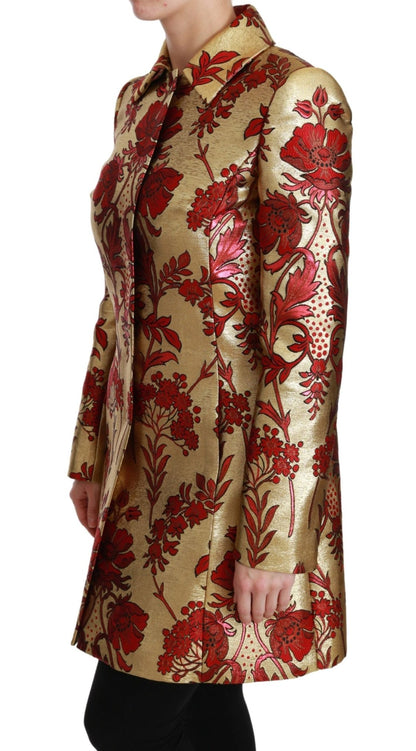 Dolce & Gabbana Elegant Gold Floral Brocade Trench Coat