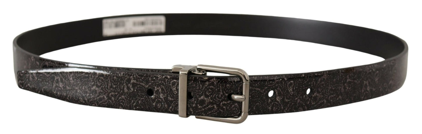 Dolce & Gabbana Black Goccia Glitter Patent Leather Buckle Vernice Belt