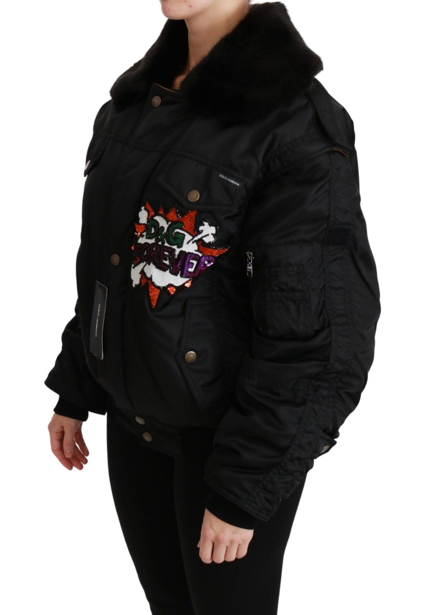 Dolce & Gabbana Elegant Black Bomber Jacket with Detachable Features