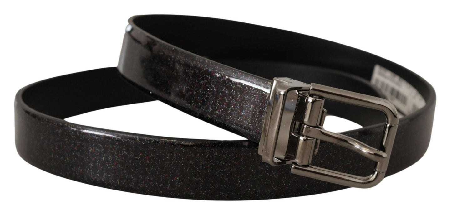 Dolce & Gabbana Black Vernice Puntinata Leather Silver Tone Metal Belt