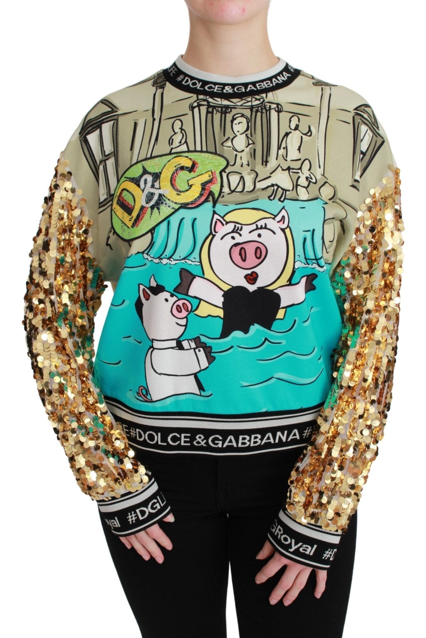 Dolce & Gabbana Chic Multicolor Motive Sequined Sweater