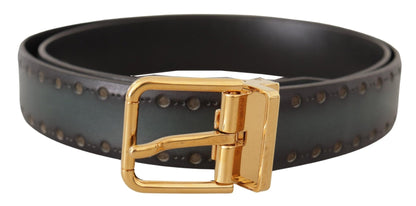 Dolce & Gabbana Green Perforated Leather Brass Metal Belt