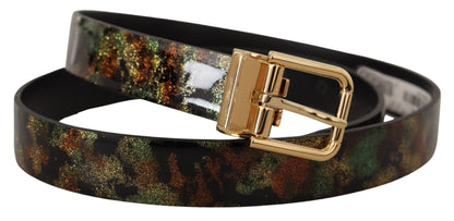 Dolce & Gabbana Black Green Leather Bronze Metal Buckle Belt