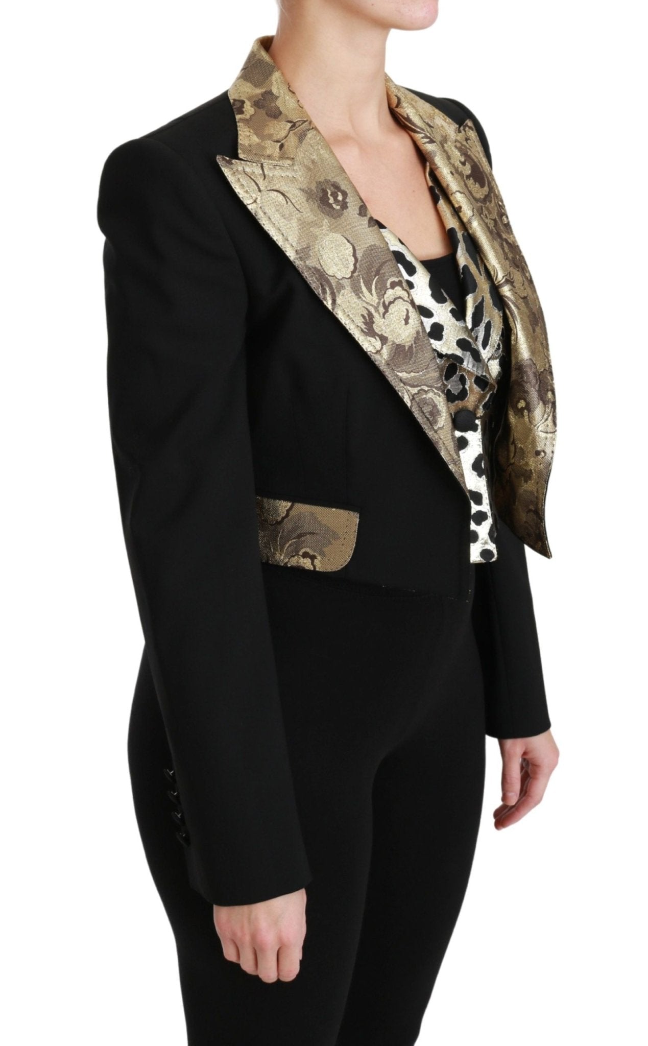 Dolce & Gabbana Opulent Black Gold Floral Jacket and Vest Ensemble