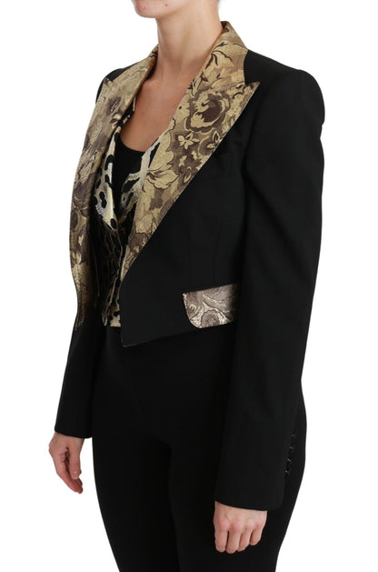 Dolce & Gabbana Opulent Black Gold Floral Jacket and Vest Ensemble