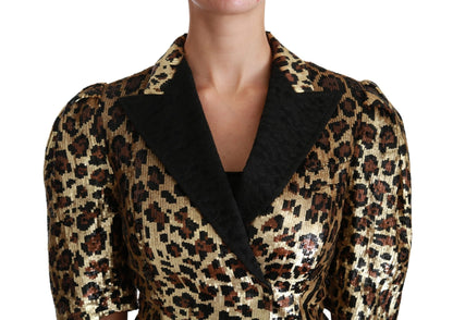 Dolce & Gabbana Gold Leopard Print Short Sleeve Blazer