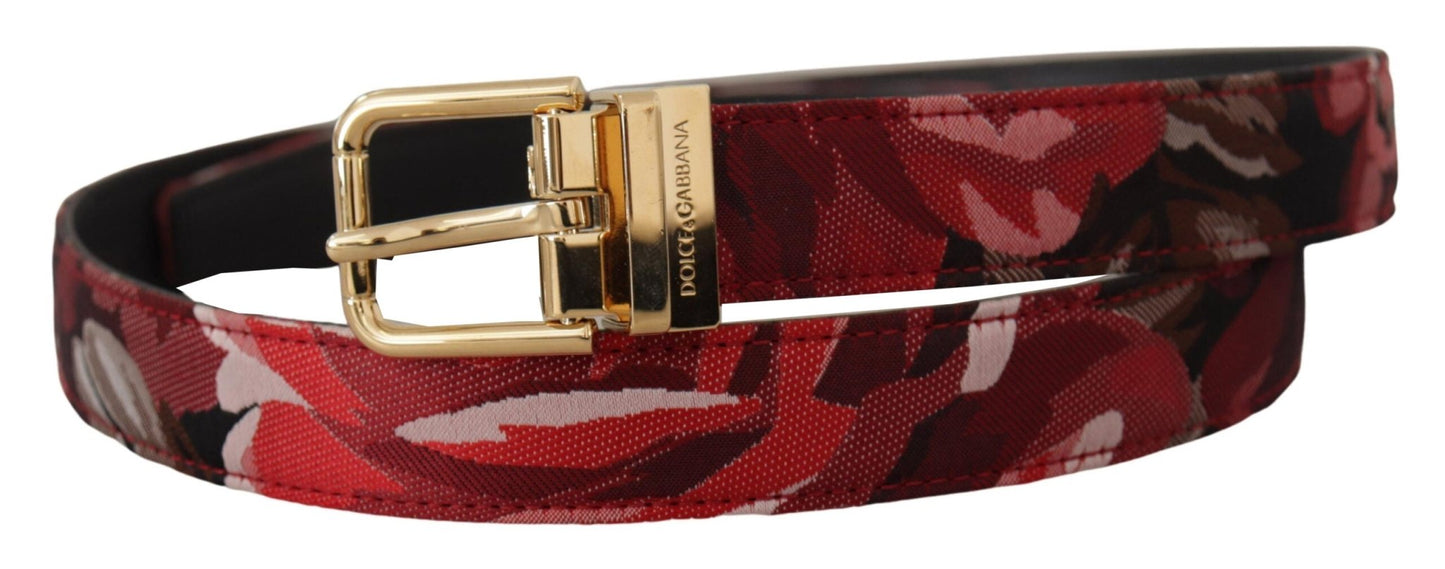 Dolce & Gabbana Red Multicolor Leather Belt with Gold-Tone Buckle