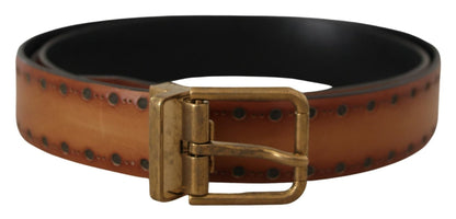 Dolce & Gabbana Brown Leather Dress Brass Metal Logo Buckle Belt