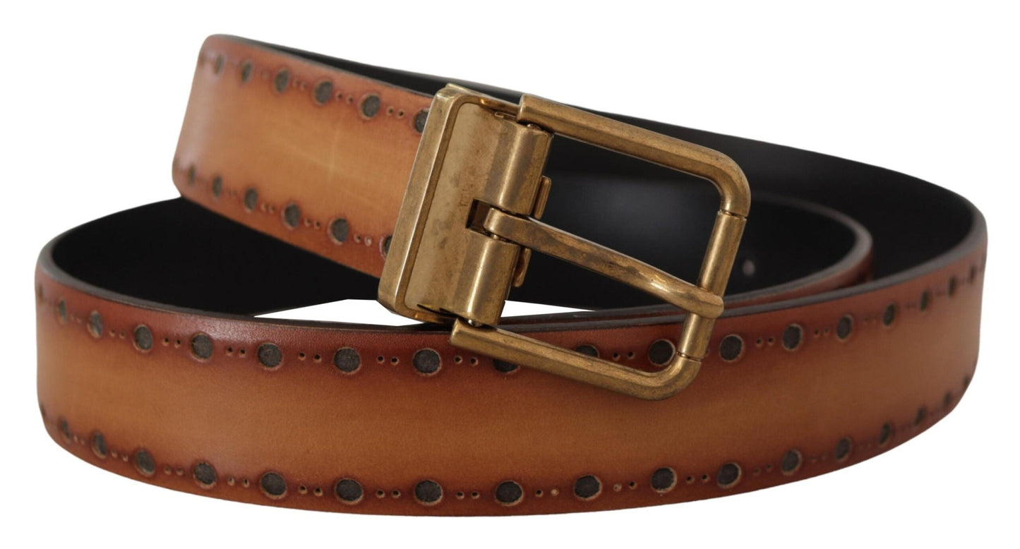 Dolce & Gabbana Elegant Brown Leather Belt with Brass Buckle