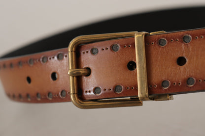 Dolce & Gabbana Elegant Brown Leather Belt with Brass Buckle