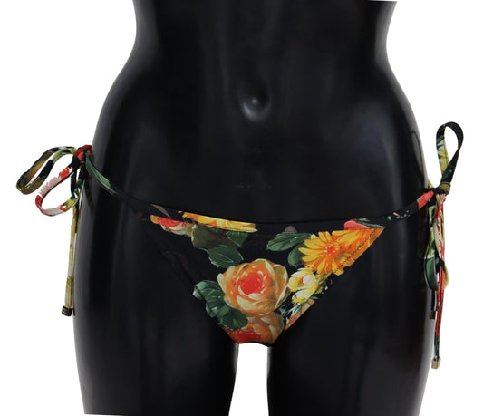 Dolce & Gabbana Elegant Black Floral Bikini Bottom