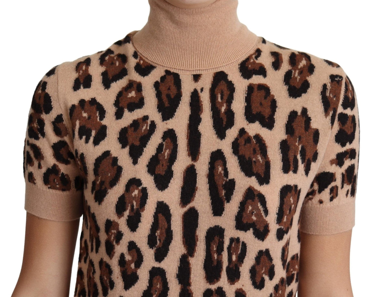 Dolce & Gabbana Elegant Leopard Print Wool Turtleneck Top