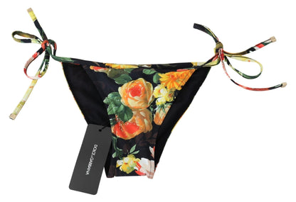 Dolce & Gabbana Elegant Black Floral Bikini Bottom