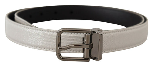 Dolce & Gabbana Chic White Leather Belt with Chrome Buckle