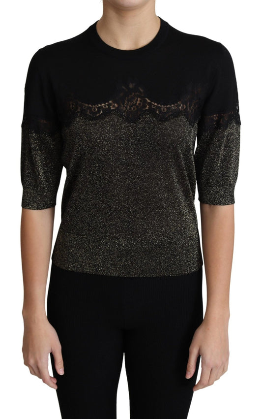 Dolce & Gabbana Elegant Lurex Threaded Jersey Lace Blouse