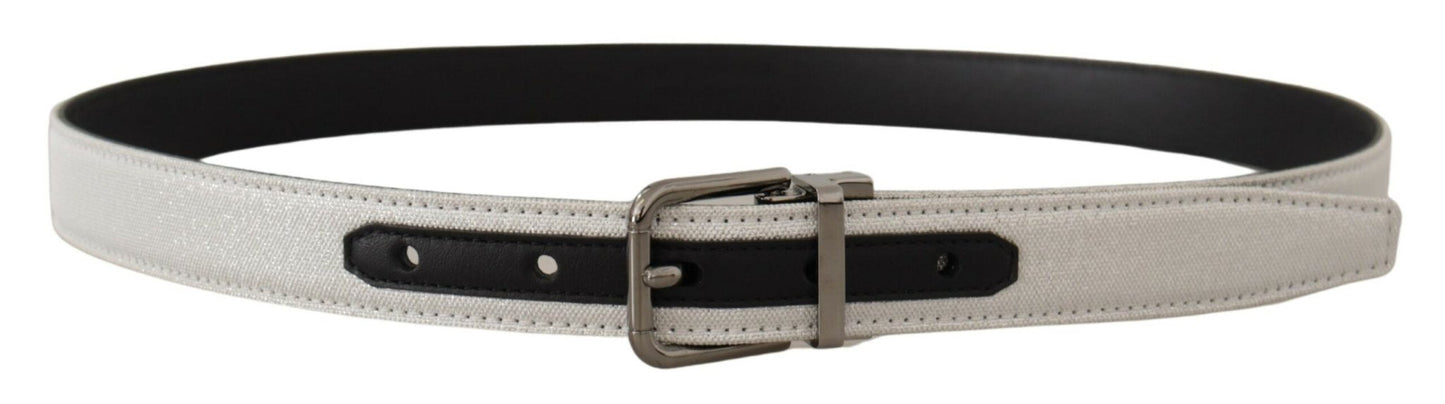 Dolce & Gabbana White Leather Black Chrome Logo Buckle Belt