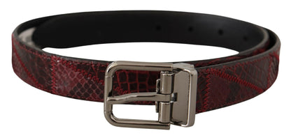 Dolce & Gabbana Red Exotic Leather Metal Logo Buckle Belt