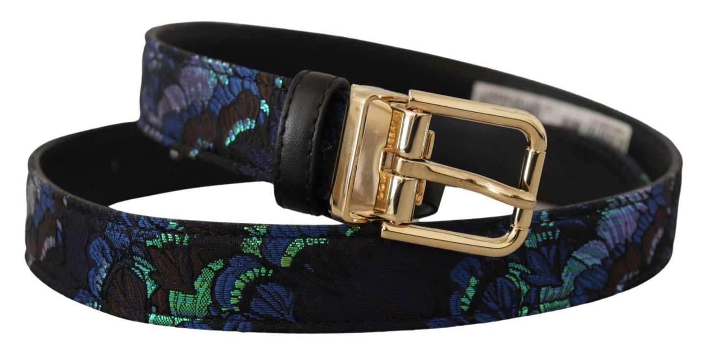 Dolce & Gabbana Multicolor Floral Jacquard Gold Metal Buckle Belt