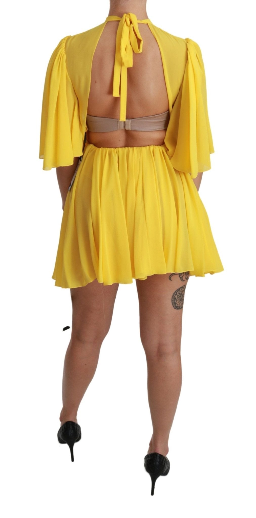Dolce & Gabbana Silk Pleated A-line Mini Dress in Sunshine Yellow