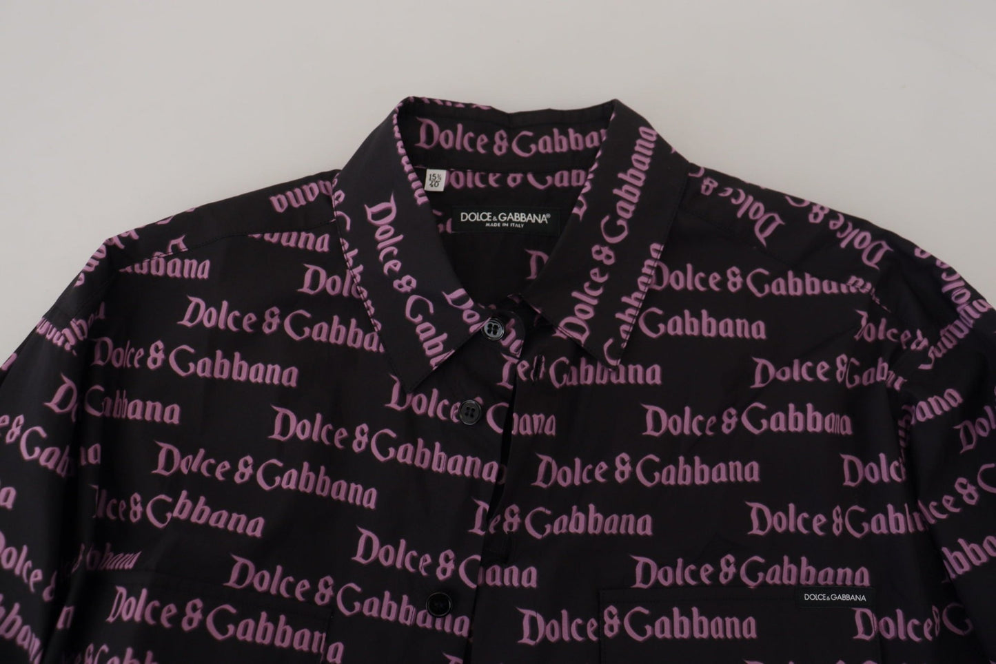 Dolce & Gabbana Black Purple Logo Slim Dress Formal Shirt
