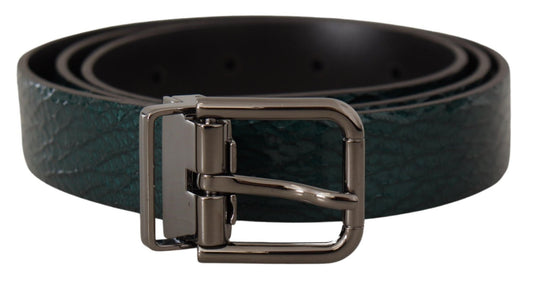 Dolce & Gabbana Elegant Green Leather Belt with Silver Buckle