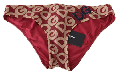 Dolce & Gabbana Chic Maroon Beige Logo Print Bikini Bottom