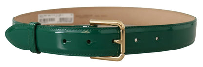 Dolce & Gabbana Green Patent Leather Logo Engraved Buckle Belt