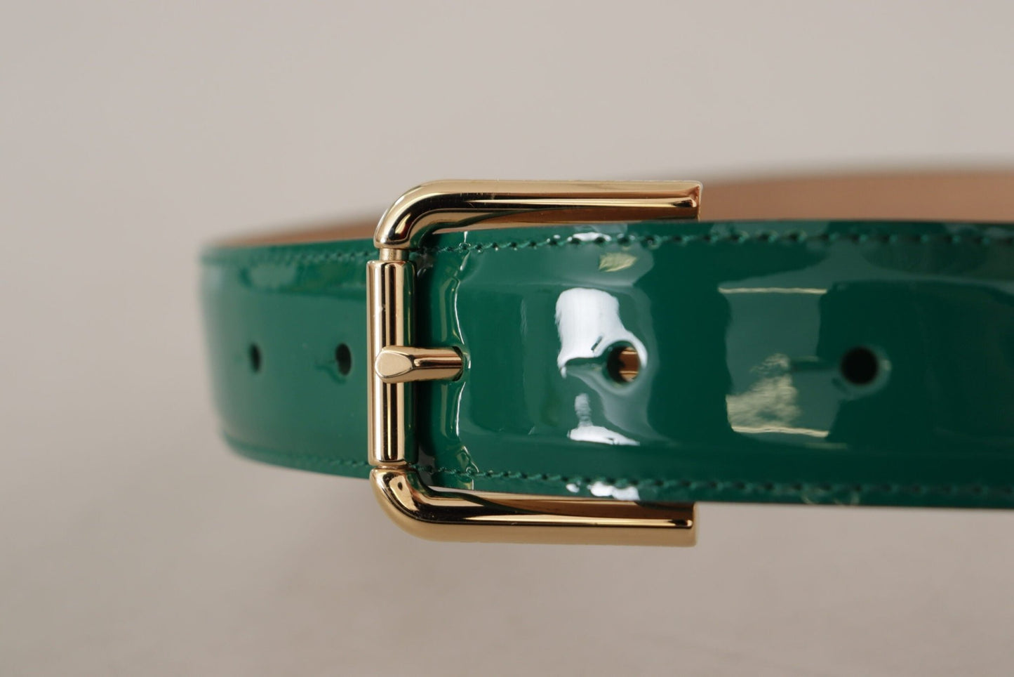Dolce & Gabbana Green Patent Leather Logo Engraved Buckle Belt