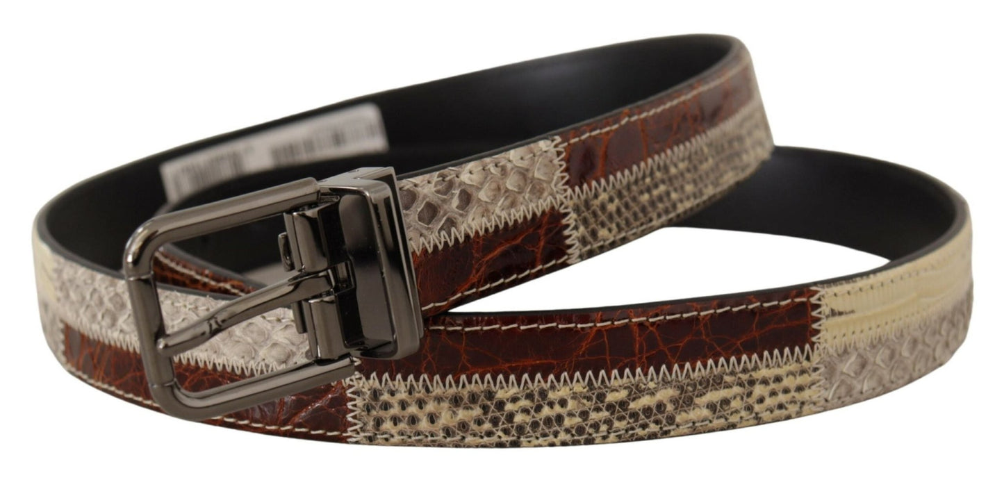 Dolce & Gabbana Multicolor Exotic Leather Patchwork Metal Belt
