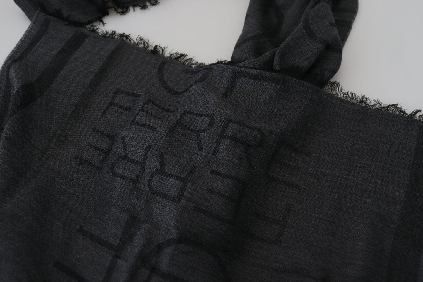 GF Ferre Black Wool Knitted Neck Wrap Shawl Fringes Scarf