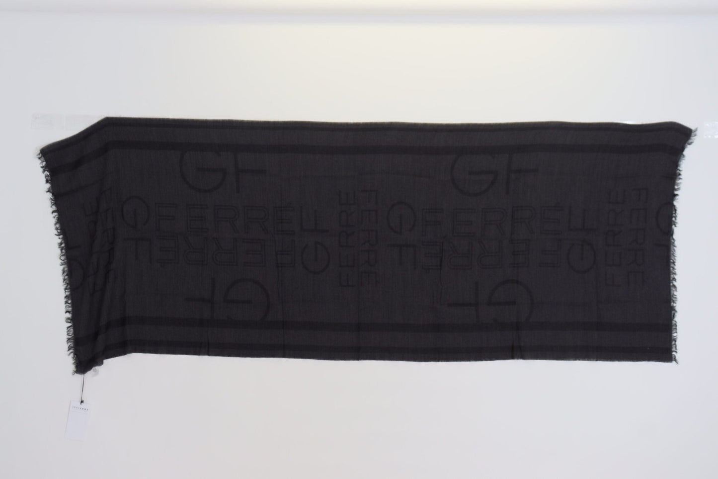 GF Ferre Black Wool Knitted Neck Wrap Shawl Fringes Scarf