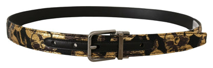 Dolce & Gabbana Multicolor Jacquard Leather Logo Metal Buckle Belt
